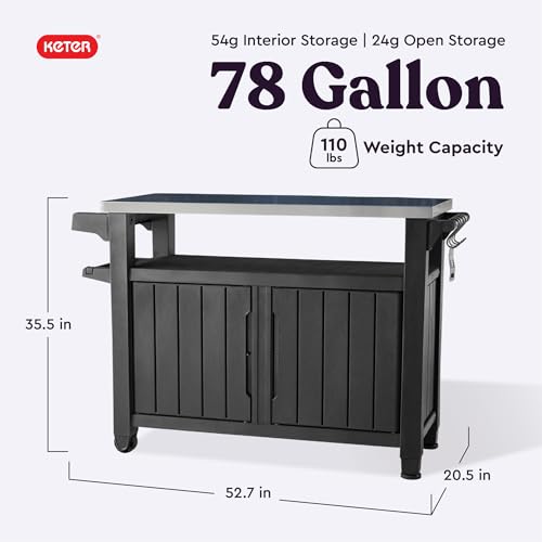 Keter Outdoor Rolling Table Cart with Wheels, Dark Brown V22486