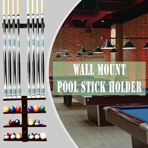 Wall-Mounted Pool Stick Holder Hardwood Rack for 8 Cues, Black Z37042