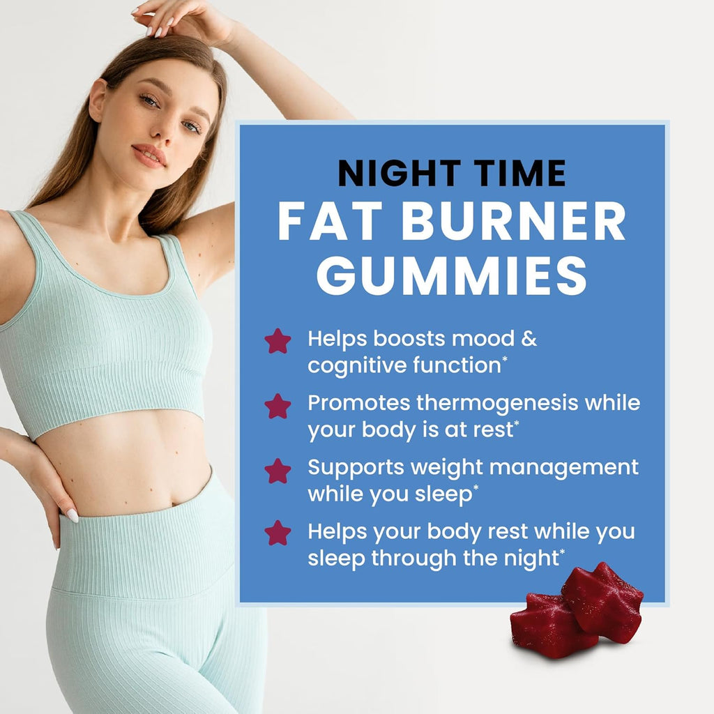 Night Time Fat Burner Gummies for Sleep Support & Weight Loss, 60ct D919
