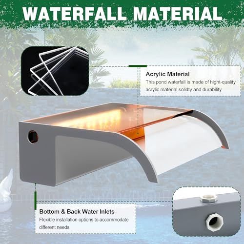 LONGRUN Waterfall Pool Fountain, 23.6" Acrylic Spillway with LED Lights R68376
