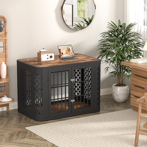 Rounded Corner Dog Crate Furniture 42 inch Heavy Duty Kennel for Medium and Large Dogs Y702