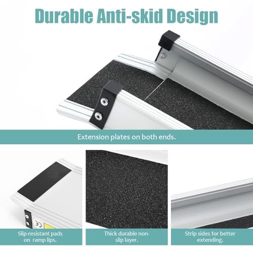 Adjustable Wheelchair Ramp 6FT Telescoping Portable Aluminum Non-Skid with Storage Bag (2 Pack) P4010