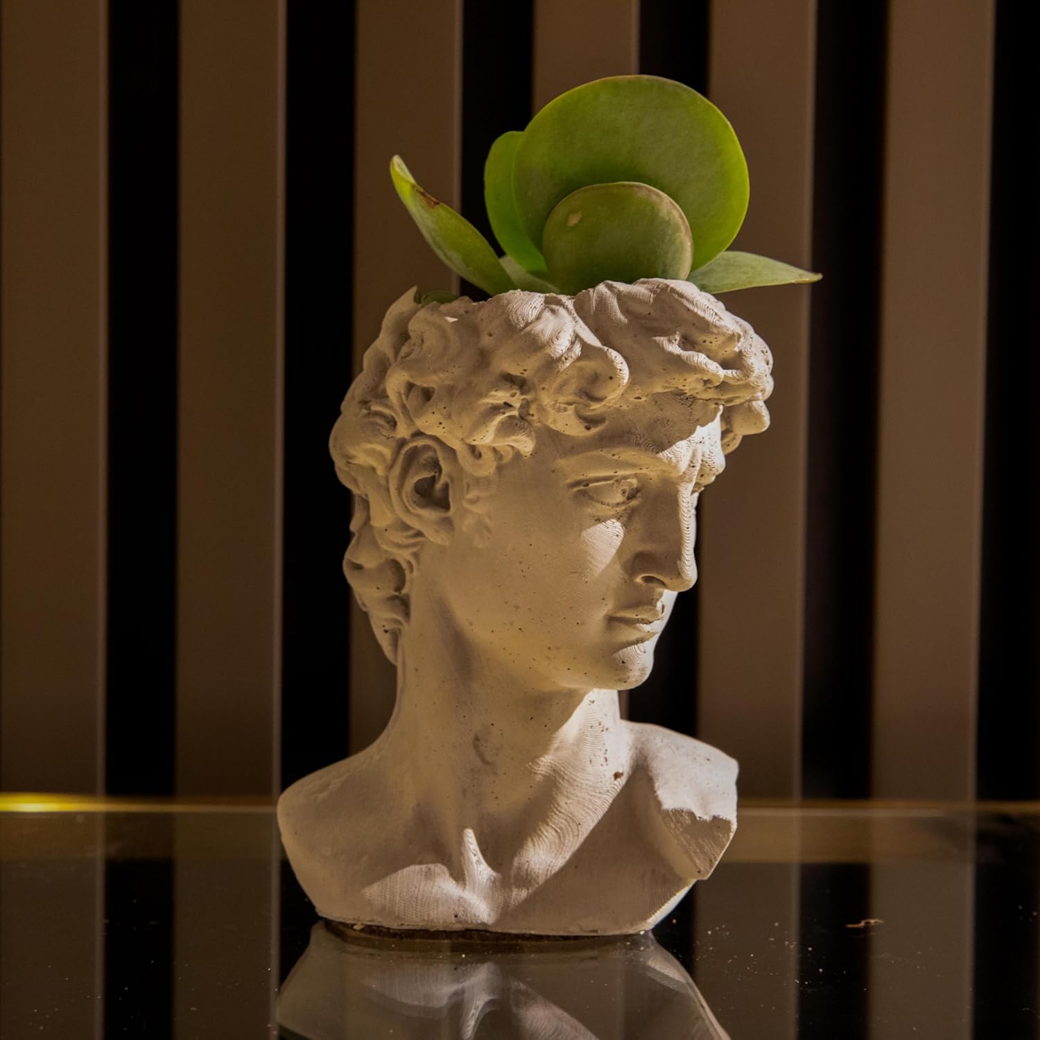 Unique Head Planter Succulent Pots Greek Mythology David Face Statue Bust Concrete Indoor Outdoor Garden 5 Inch Set of 2 Gray E4106