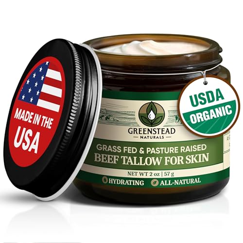 Organic Beef Tallow for Skin – Whipped Tallow Balm for Skin Face and Body with Jojoba Oil and Cocoa Butter – Unscented and Herb-Infused – Large Size 2.5fl Oz Net Wt