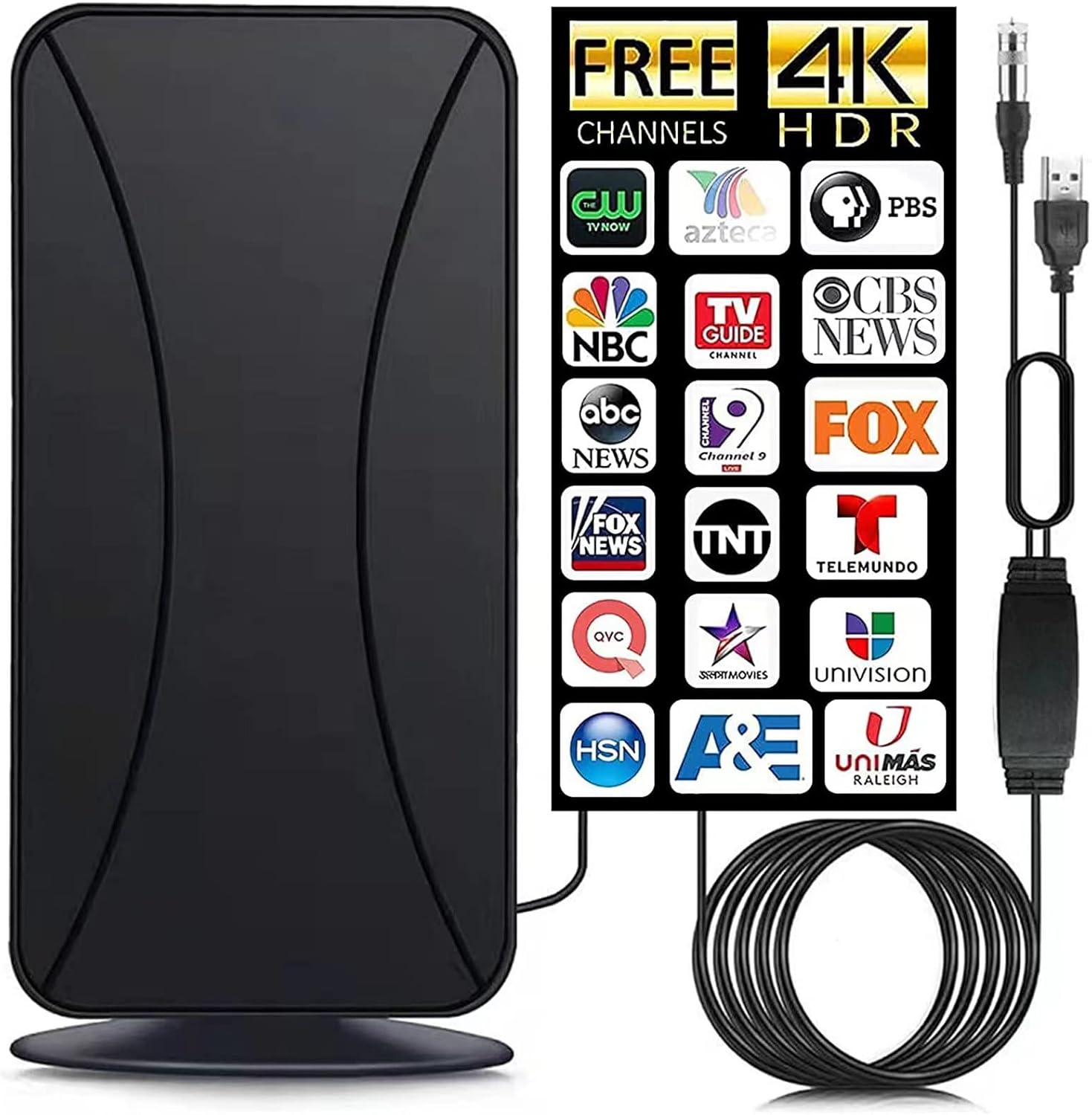 TV Antenna-2024 Upgraded HD Digital Indoor/Outdoor TV Antenna Up 600+ Miles Digital HDTV Antenna for Smart TV Free Local Channels 4K HD 1080P All TV's 36ft Coax Cable/AC Adapter