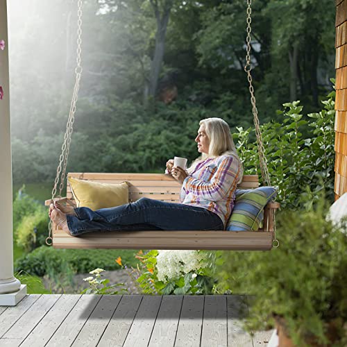 VINGLI Patio Wooden Porch Swing Chair with Hanging Chains, 5 FT, White W381253