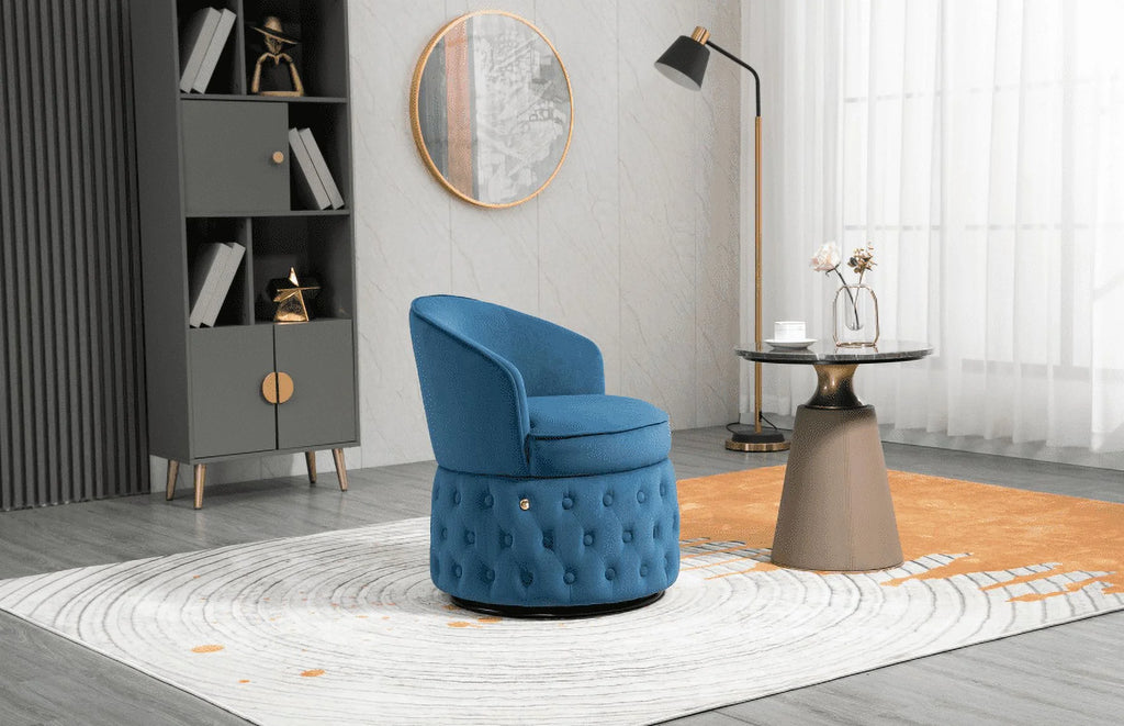 Villeston Swivel Velvet Sofa Barrel Chair for Living Room and Office, Comfortable Round Swivel Accent Chair with Armrests for Bedroom, Lounge, Beige