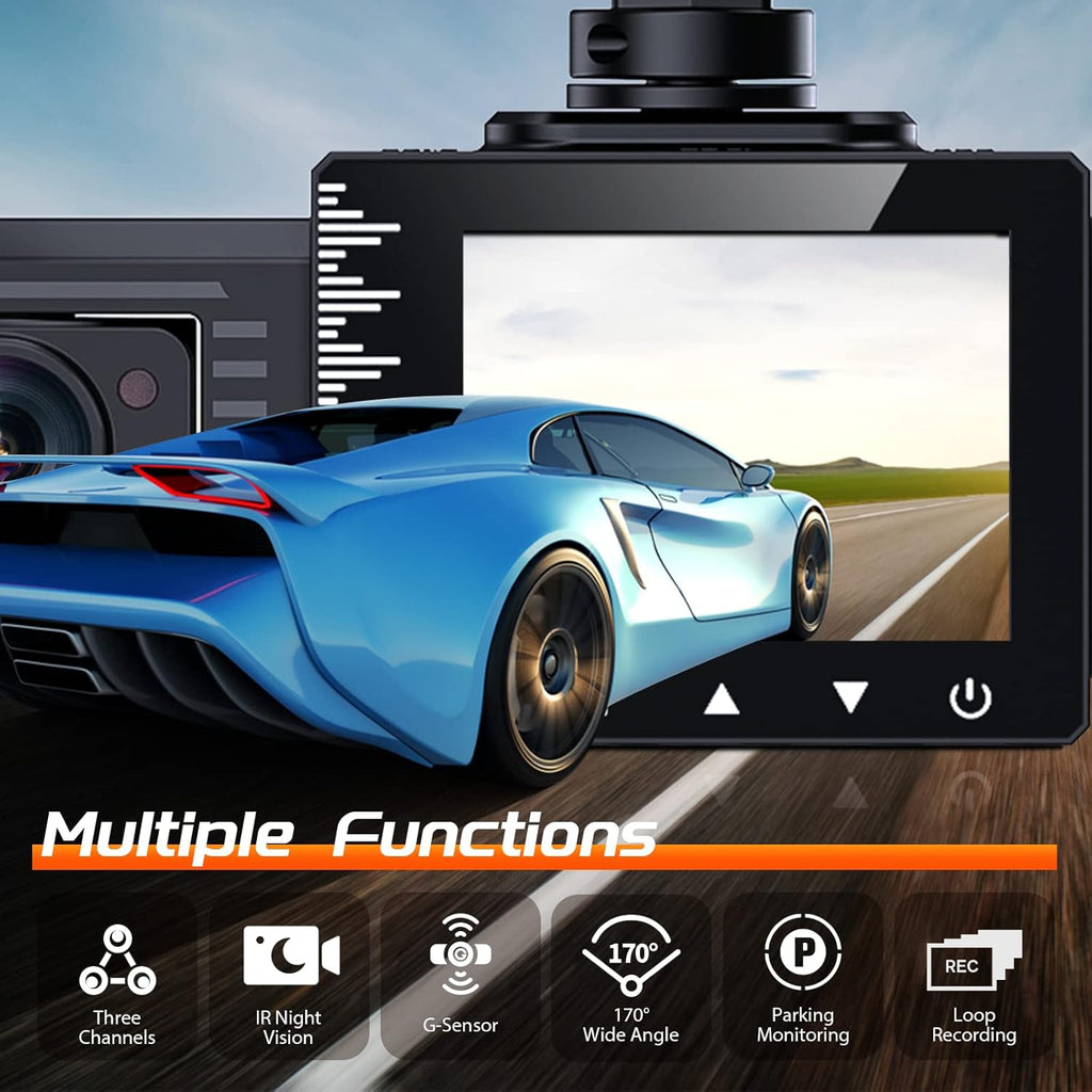 iiwey T1-pro 3 Channel 1080P Dash Cam Front and Rear Inside Q69793