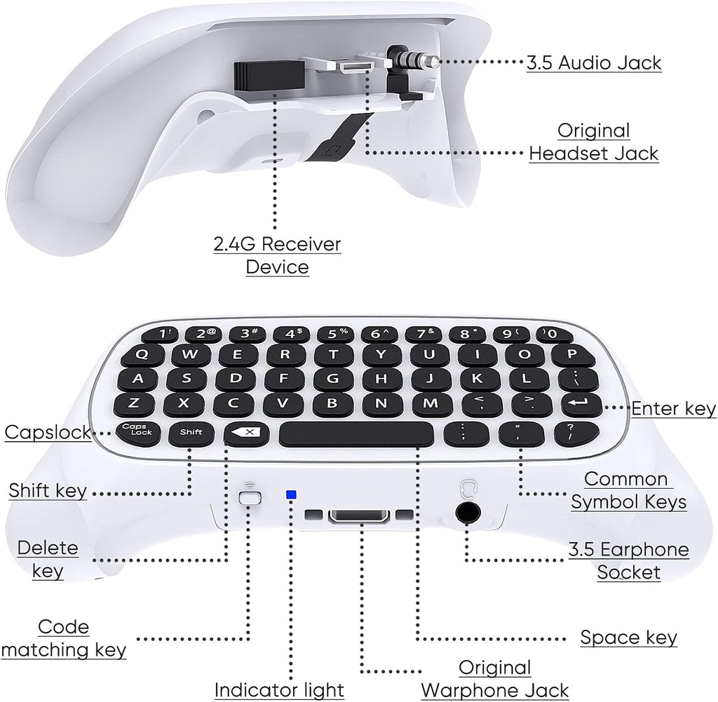 MENEEA Mini Chatpad Keyboard for Xbox Series X/S/One Controller with 3.5mm Audio Jack J538