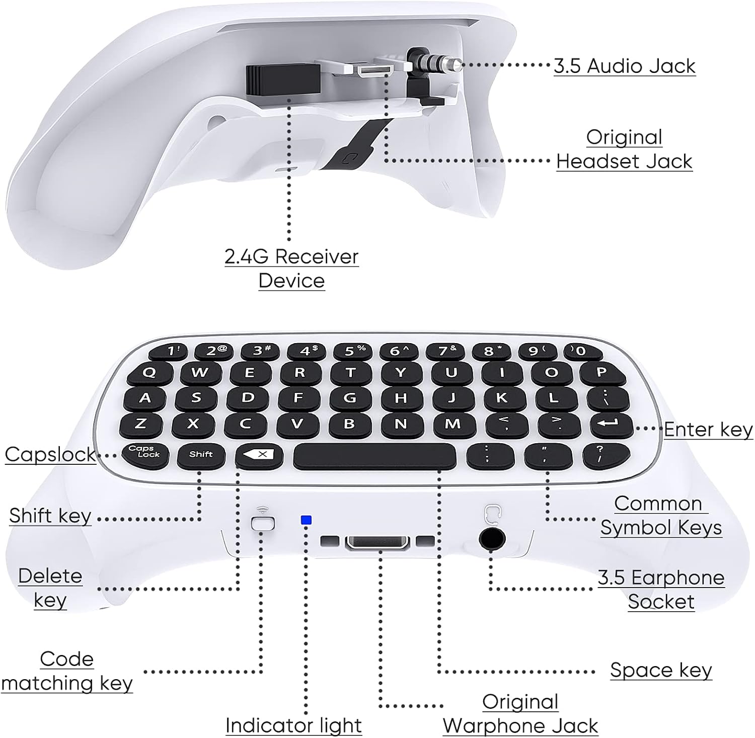 MENEEA Mini Chatpad Keyboard for Xbox Series X/S/One Controller with 3.5mm Audio Jack J538