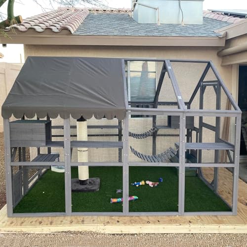 Aivituvin Cat House Outdoor Catio with Large Door, Wooden Cat Cage Indoor Playpen, 70 Inch I919236