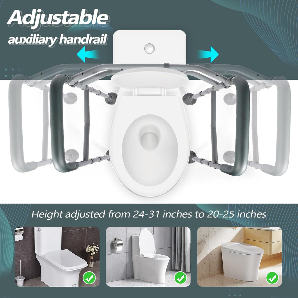 Toilet Safety Rails with Arms - Adjustable Heavy-Duty Stand Alone Support for Seniors C667382