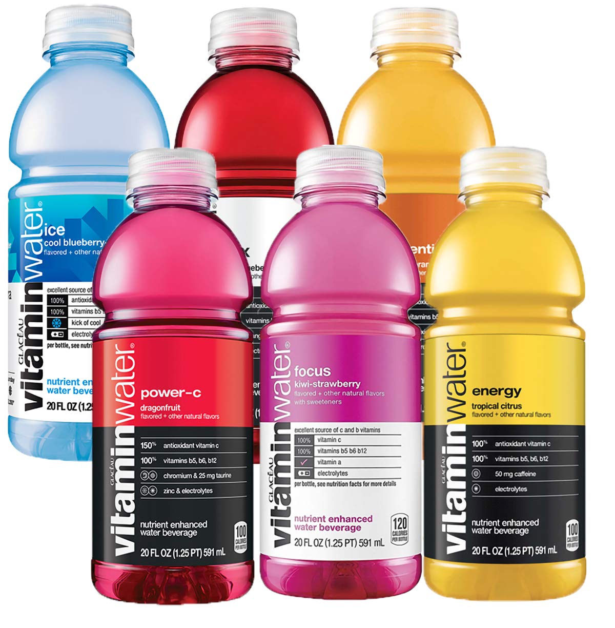 Vitamin Water, Nutrient Enhanced Water With Vitamins, 20 Oz Bottle, Variety Pack, FLAVORS MAY VARY, (2 Pack of 6 Bottles, Total of 120 Oz)