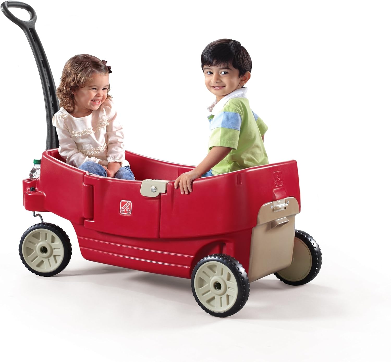 Step2 All Around Wagon For Kids – Comfortable, Durable Wagon with Whisper Wheels, Contoured Seats, Seat Belts, Cup and Snack Holders, Storage – Foldable Handle – Wagon Makes Great Stroller Alternative