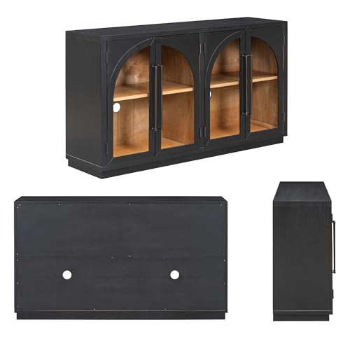 Amposei Retro Accent Sideboard 60-Inch Glass Doors Console Cabinet, Navy Blue X318
