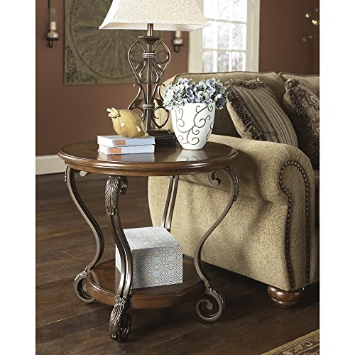 Signature Design by Ashley Nestor Oval Coffee Table with Beveled Glass Top, Dark Brown A22716