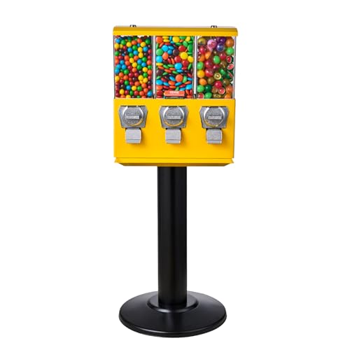 VEVOR Commercial Vending Machine, Triple Compartment Candy Dispenser with Iron Stand, Yellow K8189