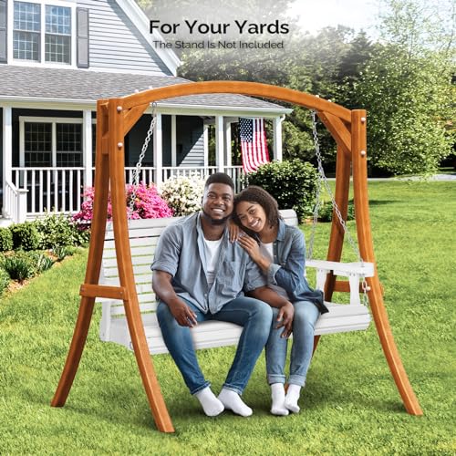 VINGLI Patio Wooden Porch Swing Chair with Hanging Chains, 5 FT, White W381253