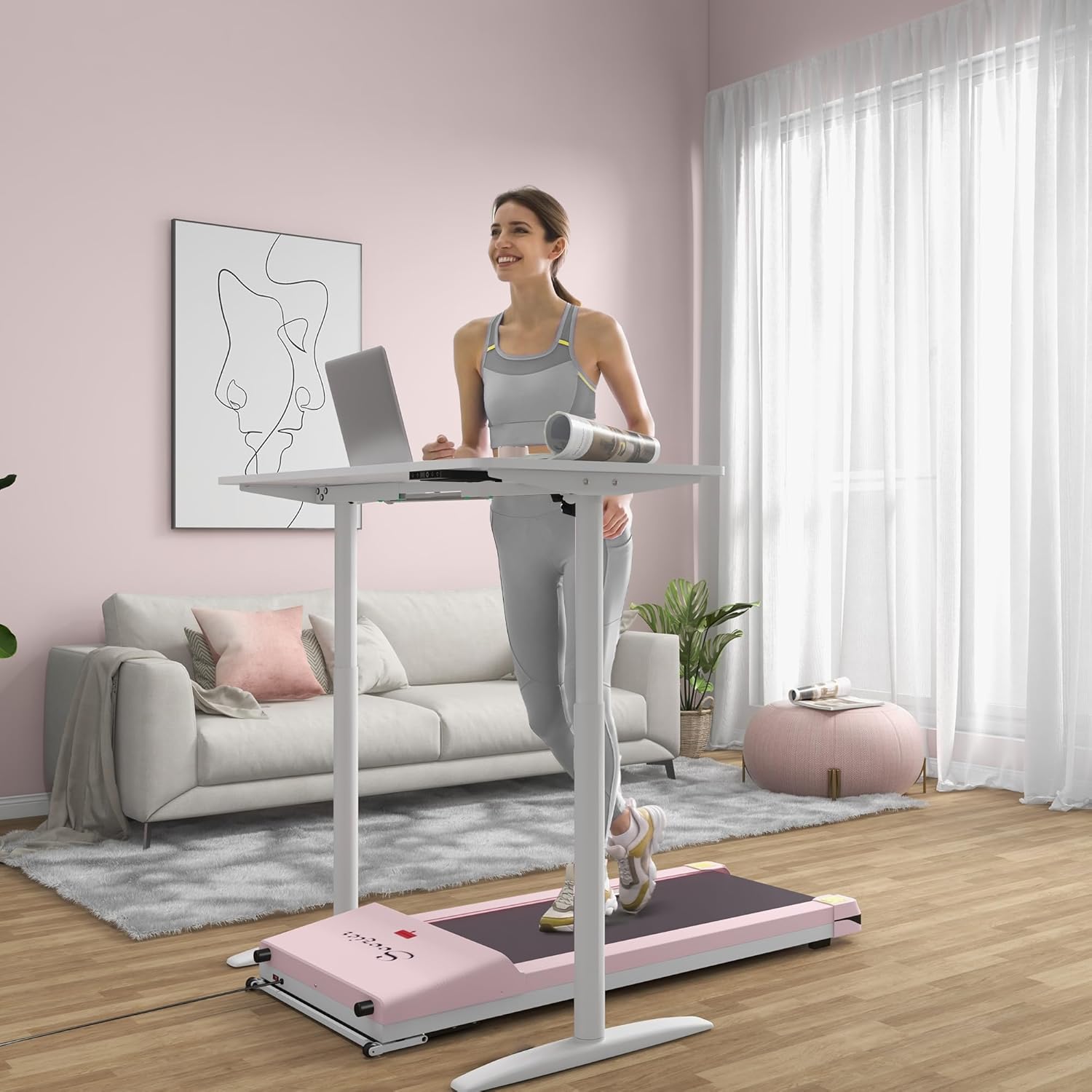 Soozier Under Desk Treadmill Portable Walking Pad with Foldable Wheels O7673