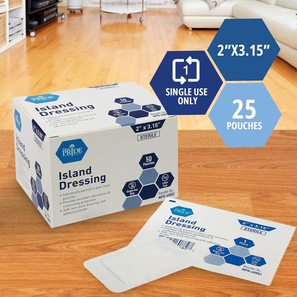 MED PRIDE Bordered Gauze Island Dressing 2" x 3.15", 50 Pack, Sterile Y192319