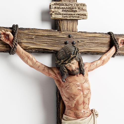 DevotedWalls 14" Hand Painted Catholic Crucifix for Wall V21624