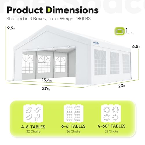 Quictent 20x20 Party Tent Heavy Duty Outdoor Canopy with Storage Bags M75972