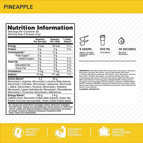 Optimum Nutrition Amino Energy Pre Workout Powder, Pineapple, 30 Servings C529
