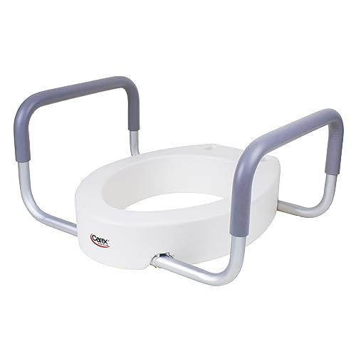 Carex 3.5 Inch Raised Toilet Seat with Arms for Elongated Toilets, White Y340582