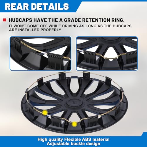 AUTOWIKI 15-Inch Wheel Rim Covers Set of 4, Snap on Hub Caps for Car Truck SUV, Black & Red T371364