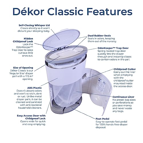 Diaper Dekor Classic Hands-Free Diaper Pail, White B33277