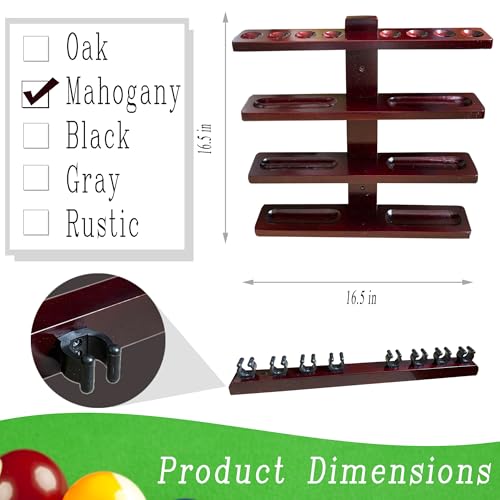 Wall-Mounted Pool Stick Holder Hardwood Rack for 8 Cues, Black Z37042