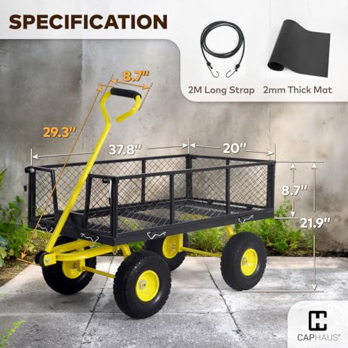 CAPHAUS Metal Black Garden Cart with 180° Adjustable Handle, 880 lbs Capacity T49731