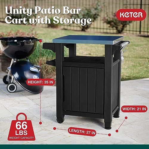 Keter Outdoor Rolling Table Cart with Wheels, Dark Brown V22486