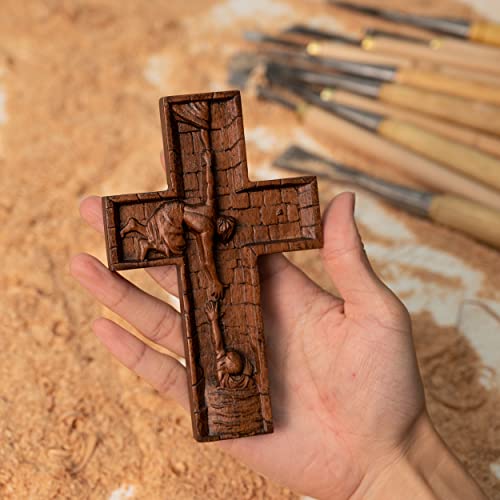BGCOPPER Crucifix Wall Cross Handmade Wooden with Hook, Christian Wall Art, 14 Inch L40287