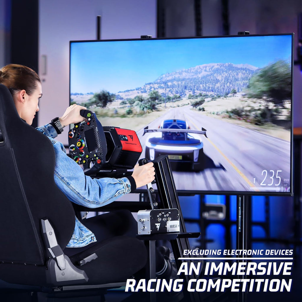 Marada Racing Simulator Cockpit with Monitor Stand and Black Seat M444