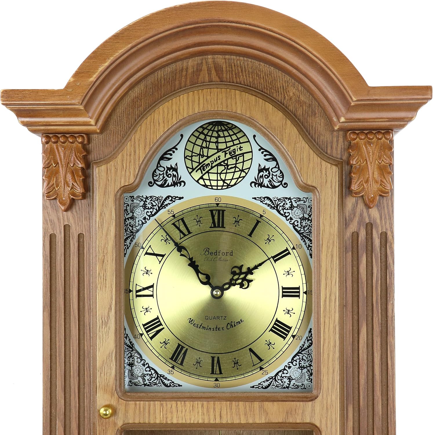 Bedford Clock Collection Honey Oak Chiming Pendulum Wall Clock C595