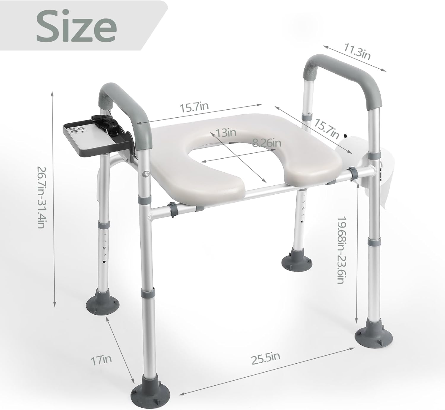 Raised Toilet Seat with Handles, Height Adjustable, Heavy Duty, 350lbs Capacity D83392