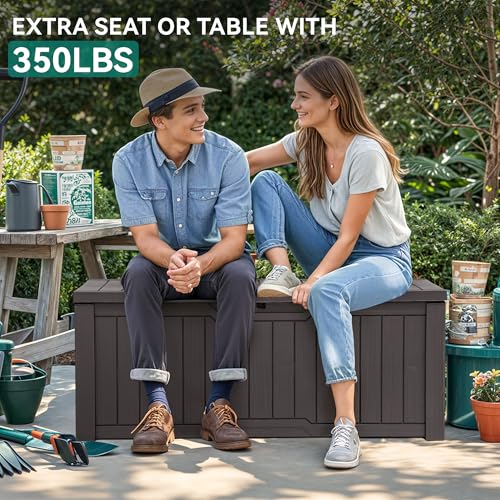 YITAHOME Outdoor Storage Box with Cushion, 120 Gallon, Lockable, Light Brown O374