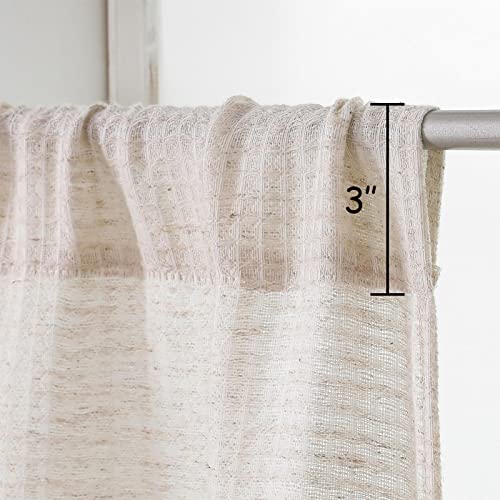 Valea Home Waffle Linen Kitchen Curtains 24 Inch Natural 2 Panels O4494