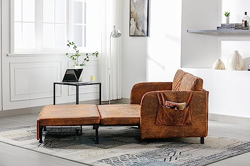 Convertible Sleeper Sofa Bed, 46" Velvet Loveseat with Pull Out Bed, Light Grey G27458