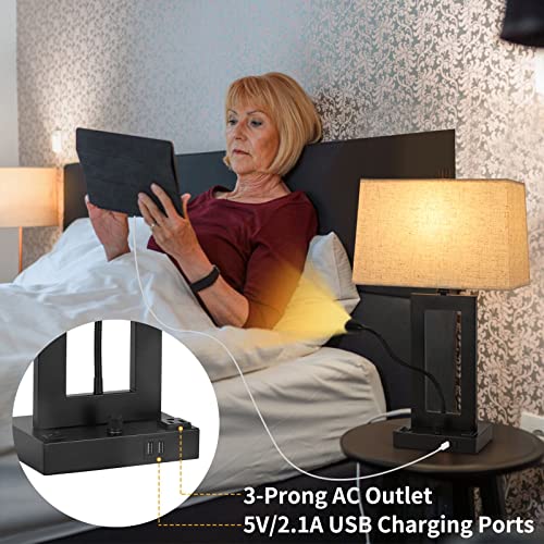 TRLIFE Table Lamps Set of 2, Dimmable with USB Charging Ports and AC Outlet E371275