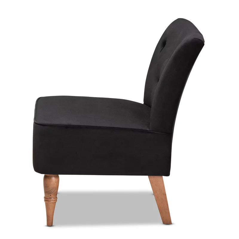 Bowery Hill Black Velvet Walnut Wood Accent Chair N790372