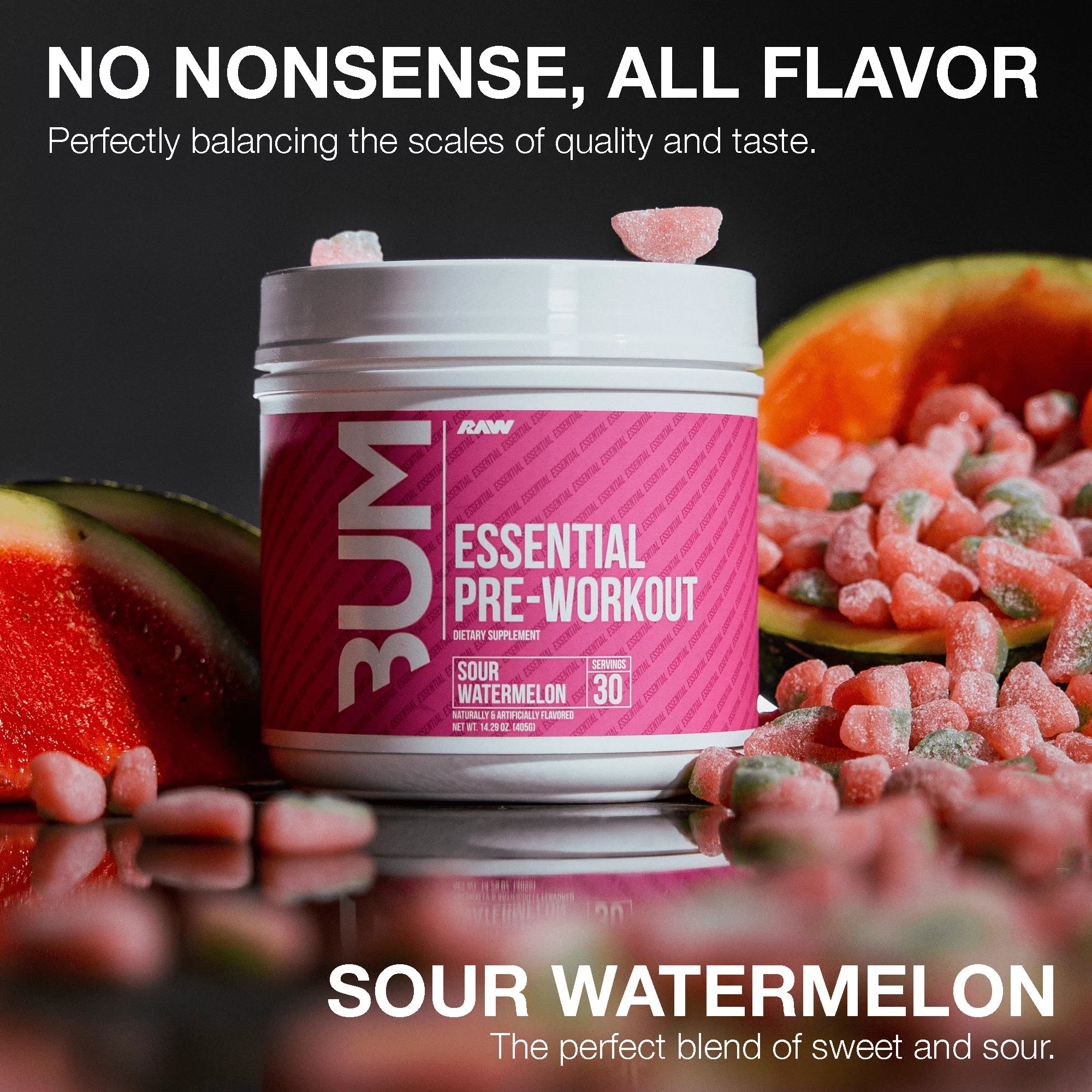 RAW Nutrition Essential Pre Workout Powder, Sour Watermelon, 30 Servings V6904