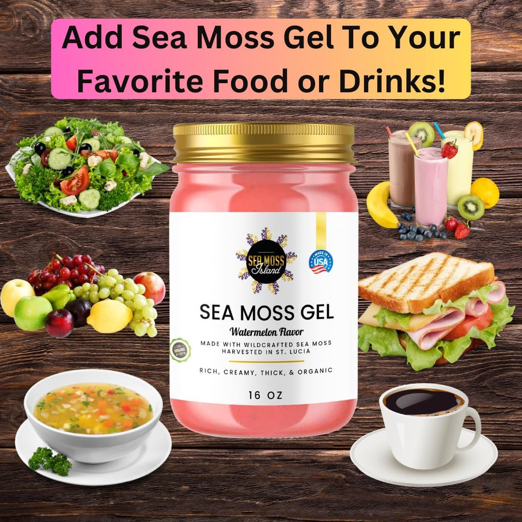 Watermelon Sea Moss Gel Wildcrafted Irish Seamoss, Vegan Supplement, 16oz O26614