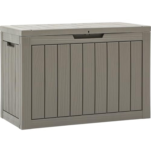 YITAHOME Outdoor Storage Box with Cushion, 120 Gallon, Lockable, Light Brown O374