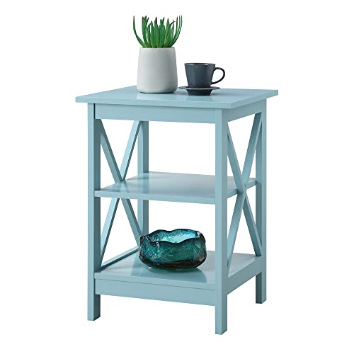 Convenience Concepts Oxford End Table with Storage Shelves, White Faux Marble/Black N969