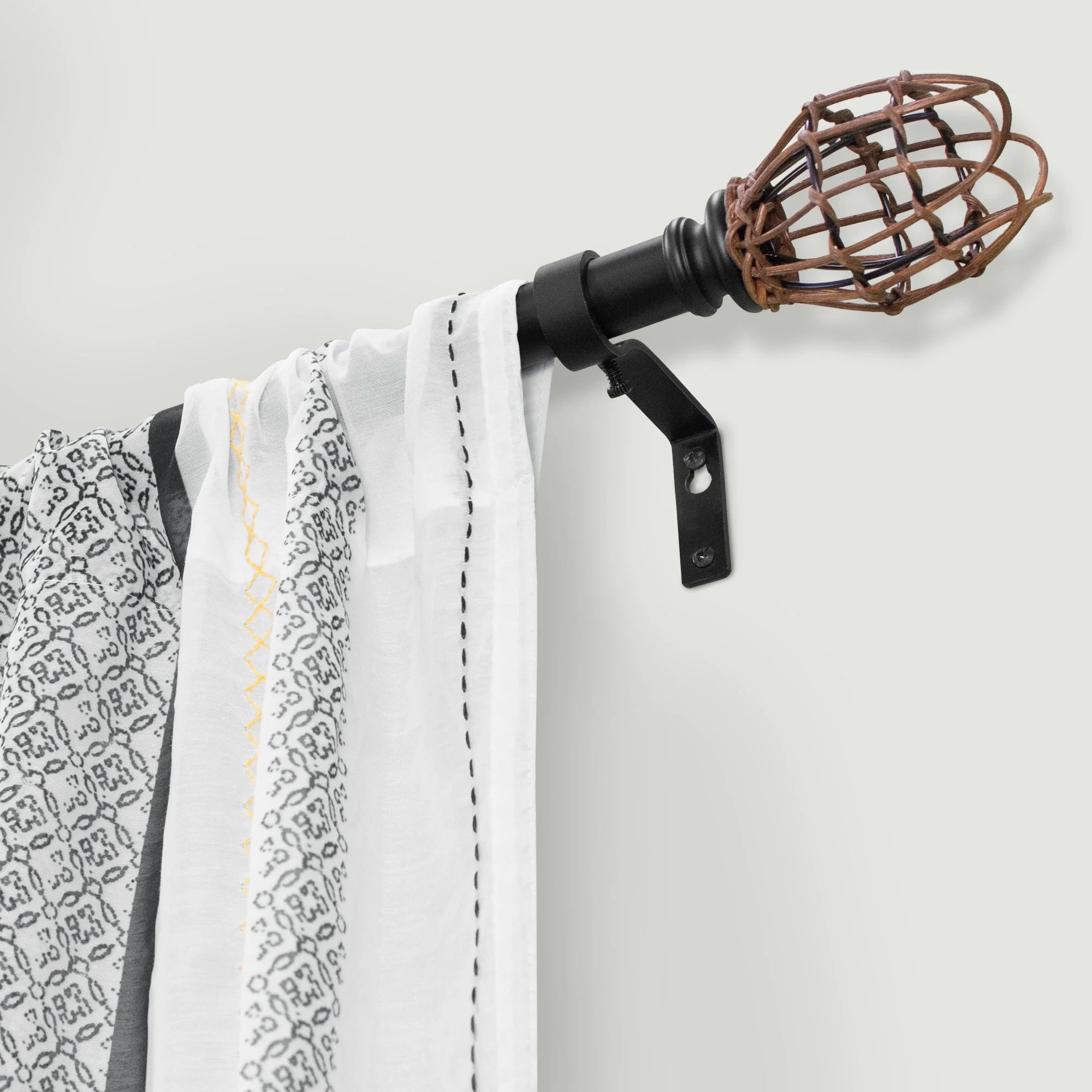 66"-120" 7/8" dia. Drapery Single Curtain Rod Set with Rattan Tulip, Matte Black S504