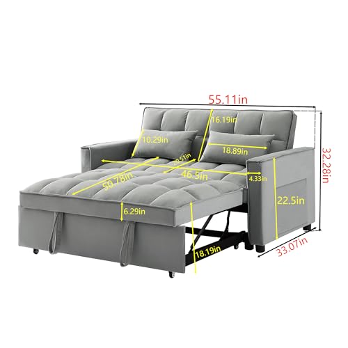 Homtique Pull Out Sleeper Sofa Bed, 55" Tufted Velvet Convertible Loveseat Futon V827