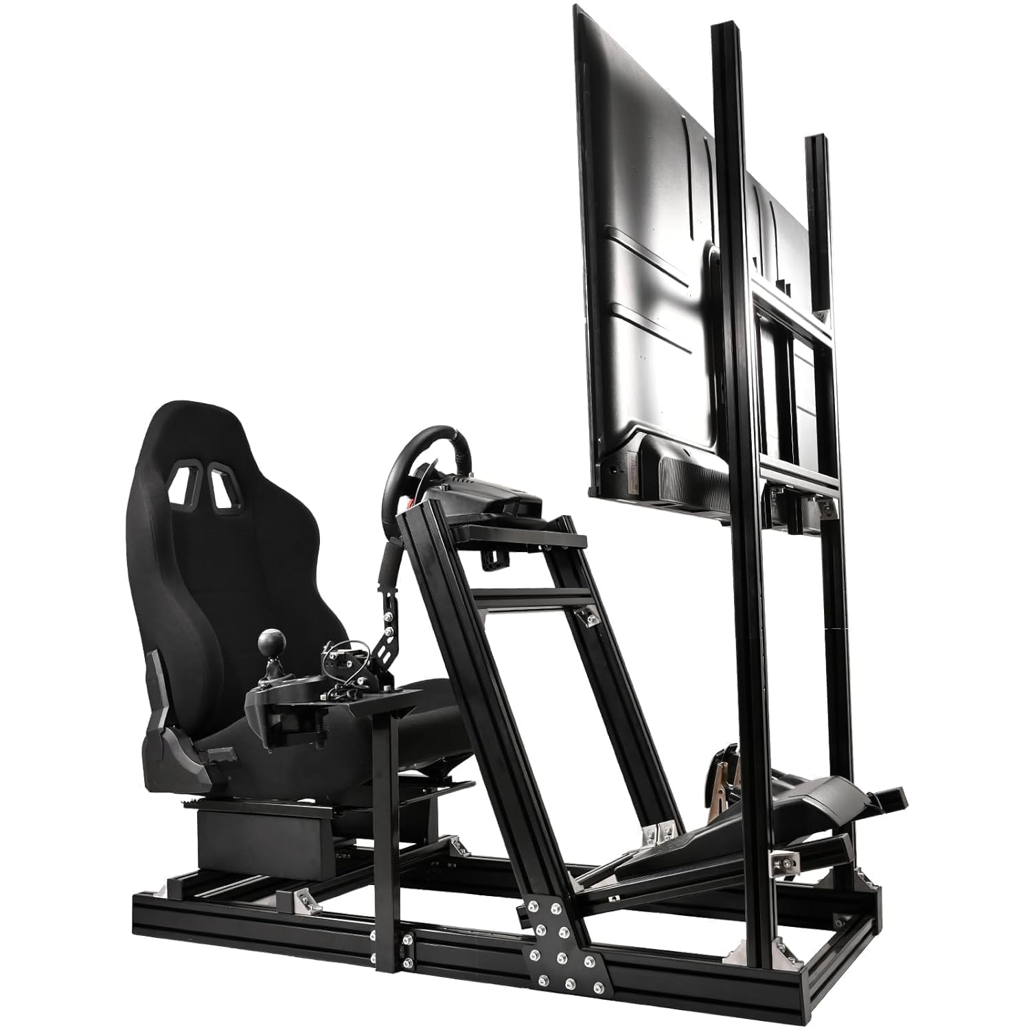 Marada Racing Simulator Cockpit with Monitor Stand Fit for Thrustmaster/PXN/Logitech/FANTEC G923 G920 T500 T3PA TGT,Stable& Strong Driving Cockpit with Black Seat,Not Included Wheel and Pedal