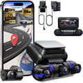 PRUVEEO Dash Cam, 4 Channel Front and Rear Inside Left Right, Microwave Radar Motion Detection Parking Mode Monitoring, Built-in GPS WiFi, Free 128GB Card, D90-4CH-RGW